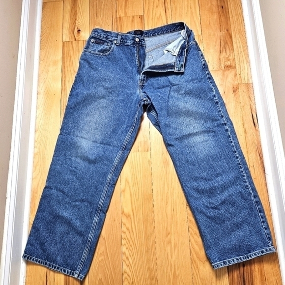 Vintage Tommy‎ Hilfiger Mens Distressed Baggy Wide Leg Denim Jean 34x29 Grunge